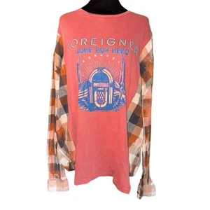 Reworked Upcycled Band Tshirt Flannel Bleached Festival Boho Size Medium Read - Picture 1 of 5