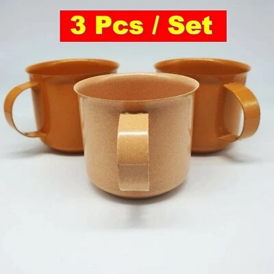 3x Enamelware Coffee Cup Mug Brown Orange Set Camping Enamel Home Decor 2.5" - Image 1 of 4