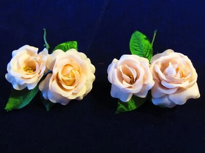 Flor de sombrerería vintage 2" rosa 2 pares seda verdadera amarillo albaricoque pálido KW5 D Foto 1 de 4