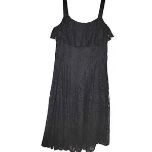 Taylor Dress 12 Black Lace Pom Pom Ruffle Layered Sleeveless Flare  - Picture 1 of 10