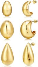 3 Pairs 20mm/22mm/28mm 14K Gold Plated Thick Hoops Earrings Set Fits Women Gift