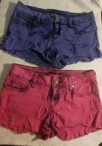 LOT 2 DECREE Juniors Size 7 Tie Dye Lightweight Jean Stretch Shorts Pink Purple - Picture 1 of 9