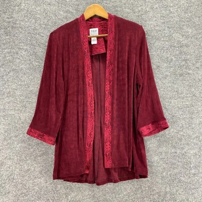 R&M Richards Jacket Women 14 Red Geometric Open Front 3/4 Sleeve Casual Comfort - Image 1 of 4