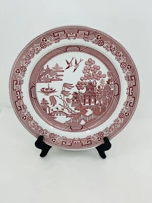 SPODE Archive Collection Georgian Series WILLOW 10.5” Dinner Plate Cranberry Red - Image 1 of 4