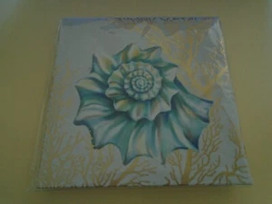 New Sealed Ocean Gold Blue Shell Wall Art Print Home Decor 8.5" - Picture 1 of 1