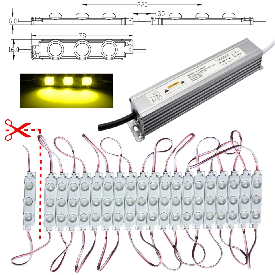 10x-100x LED Module warmweiß Netzteil 230V 12V Werbung Beleuchtung Licht Reklame - Bild 1 von 1
