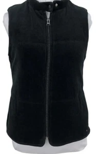 VTG Tommy Hilfiger Soft Velvet Puffer Vest Women's Sz M Black Full Zip Insulated - Picture 1 of 7