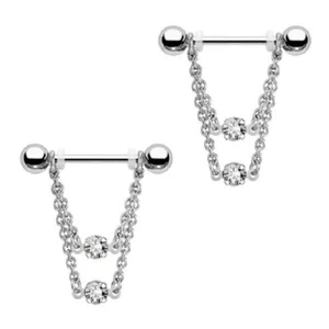 1Ct Round Cut Diamond Nipple Rings Body Piercing Barbell 14K White Gold Plated - Picture 1 of 10