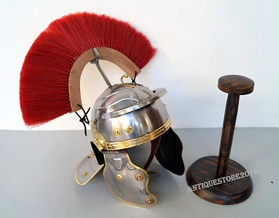 Casco Centurión Galo Imperial Usable Romano con Pluma Roja Soporte de Madera Regalo Foto 1 de 4
