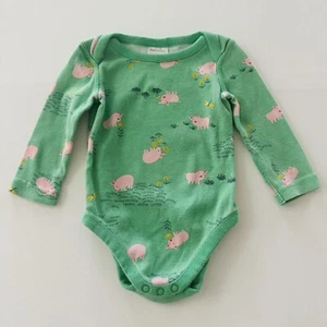 Hanna Andersson 70 Baby 6-12 Months Farm Pig Green Bodysuit Organic Cotton - Picture 1 of 4