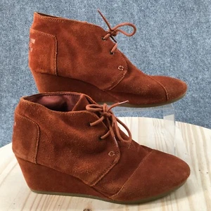 Toms Boots Womens 11 Kala Lace Up Wedge Heel Ankle Booties Orange Suede Comfort - Picture 1 of 16