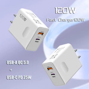 Paquete de 2 Cargador de Pared Rápido 120W USB-C Tipo C PD QC 5.0 Adaptador para iPhone Samsung  - Imagen 1 de 7