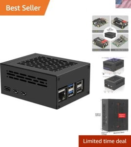 Versatile Black PCIe Case for Raspberry Pi 5 - Active Cooling & USB Ports - Picture 1 of 10