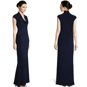 Adrianna Papell Cowl Neck Draped Maxi Dress Women's 16W Navy Gown Sparkly NWT - Picture 1 of 17