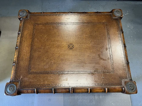 THEODORE ALEXANDER Leather Top Mahogany Coffee Table With Drawers Cover