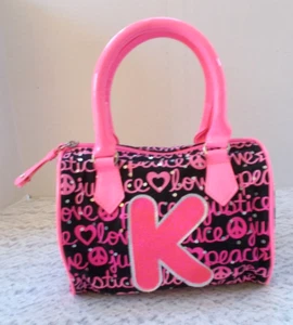 "Justice" Girls Pink & Black Purse With "K" - Picture 1 of 8