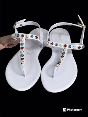 Stuart Weitzman White Sawyer T-strap Slingback Sandals ,NWOB, Sz 6 - Image 1 of 4
