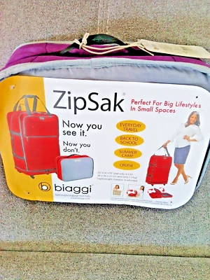 BIAGGI ZIPSAK Luggage 22x14x10 Collapsible Spinner Duffle Plum ~new with tags - Image 1 of 4