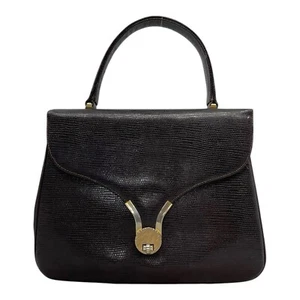 Vintage 50s 60s Genuine Reptile Exotic Leather Satchel Bag Handbag Lizard BROWN - Picture 1 of 20