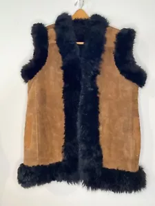 Vintage Afghanistan authentische braune Wildlederweste schwarz Lammfellbesatz und Futter P - Bild 1 von 11