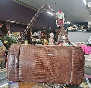 Vintage 50s Escort Brown Lizard Skin Exotic Structured Purse Handtasche - Bild 1 von 12
