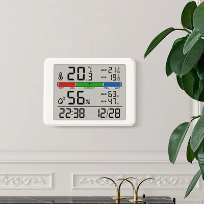 Stilvolle Digitaluhr mit Luftfeuchtigkeits- und Temperaturanzeige für Wohnräum - Bild 1 von 4