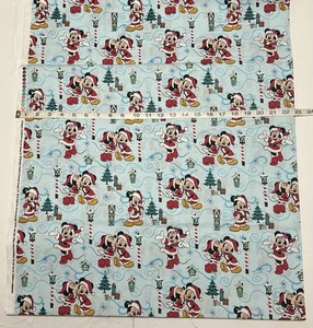 Mickey and Minnie Christmas Love Fabric on Light Blue - HALF YARD - 100% Cotton - Picture 1 of 2