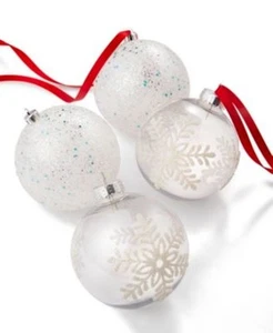 Nuevo Juego de 4 adornos de bola de nieve blanca Holiday Lane Northern Holiday Ball - Imagen 1 de 10