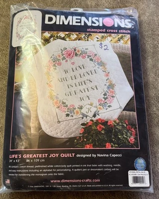 STAMPED CROSS STITCH KIT Life's Greatest Joy Quilt Dimensions 34x43 NEW! - Image 1 of 2