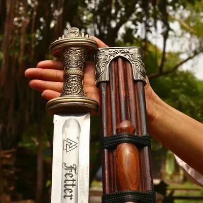 Espada Medieval Hecha a Mano Fetter Lane Edición Marrón con Funda de Cuero Coleccionable Foto 1 de 4