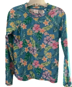 New Wonder Nation Floral BLUE Rash Guard Top shirt 1pc Swimsuit UPF 50+ - Picture 1 of 3