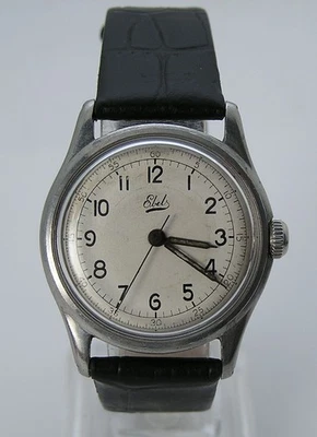Rare Script Dial  WWII Korea Era Ebel Military Watch Cal 104  17J Adj.3 pos. - Image 1 of 4