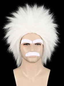 karlery Adult Man Mad Scientist White Wig with Moustache Eyebrows Halloween C... - Picture 1 of 6