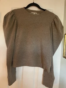 Moon River Puffy Sleeves Heather Brown Tan Fleece Top L - Bild 1 von 5