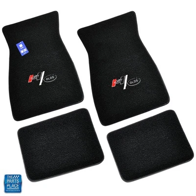 1969-1977 Oldsmobile Cutlass Hurst Olds Black Embroidered Carpeted Floor Mats - Image 1 of 2