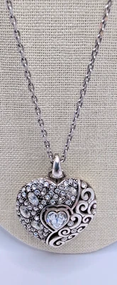 Brighton Clear Crystal Heart Silver Plated Pendant Long Necklace Reversible - Image 1 of 4
