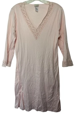Hanro Womens Small Sleep Dress Pink Pajamas Lounge Lace Shirt PJ Nightgown - Image 1 of 4