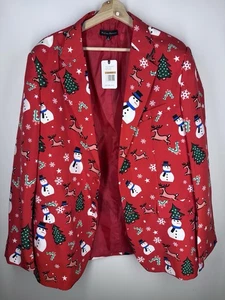 Riley Adams Christmas Red Snow Man Reindeer Party Blazer Brand New Tags - Picture 1 of 5