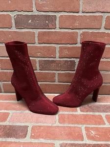 ALDO ‘DELYLAH’ Red Studded Fabric Pull On High Heeled Ankle Booties Women Size 9 - Picture 1 of 8