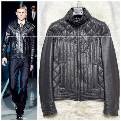 Auténtica chaqueta de cuero acolchada Dolce & Gabbana en negro y gris 44 Foto 1 de 4