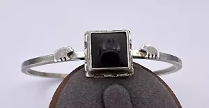 Bracciale Bracciale Bracciale Zampa Orso In Argento Sterling Intagliato Onice - Foto 1 di 9