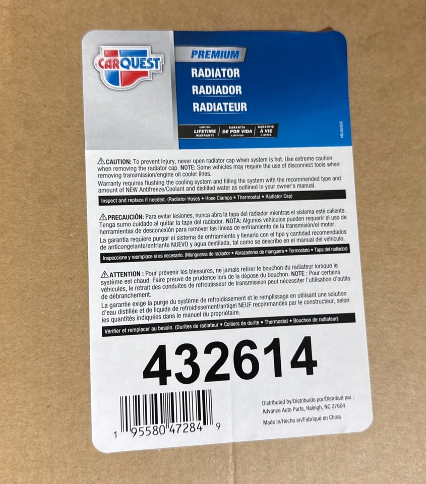 Carquest Radiator 432614 For Jeep - Grand Cherokee L6 4.0 (1999-2004) - Image 1 of 1