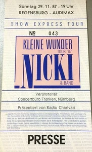 NICKI 1987 REGENSBURG ++ ORIGINAL CONCERT - KONZERT - Ticket - Picture 1 of 1