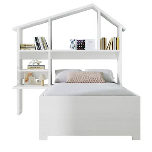 Kinderbett Holzbett mit Bücherregal Einzelbett 90×200 Bettgestell mit Lattenrost - Bild 1 von 14