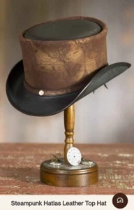 Steampunk Hatlas Leather Mens Top Hat Size XL - Picture 1 of 10