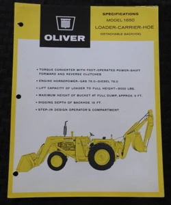 1965 "OLIVER 1650 TRATTORE CARICATORE PORTA TERNE" BROCHURE SPECIFICHE - Foto 1 di 2