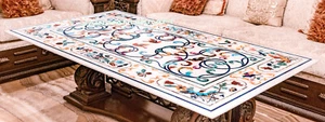 4'x2' White Marble Table Top center Coffee dining Inlay pietra dura wall decor - Picture 1 of 4
