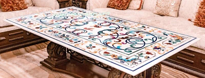4'x2' White Marble Table Top center Coffee dining Inlay pietra dura wall decor - Image 1 of 4