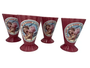 Villeroy Boch Ice Cream Sundae Glasses 1748 Pink/Red Rippled Edge Design RARE - Picture 1 of 5