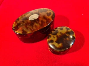 SUPER VICTORIAN FAUX TORTOISESHELL PATCH BOXES ONE WITH SILVER CARTOUCHE c1880 - Picture 1 of 10